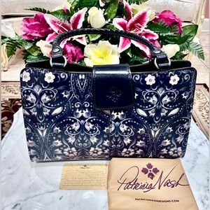 Patricia Nash Rienzo Blue and Cream floral Satchel bag.
